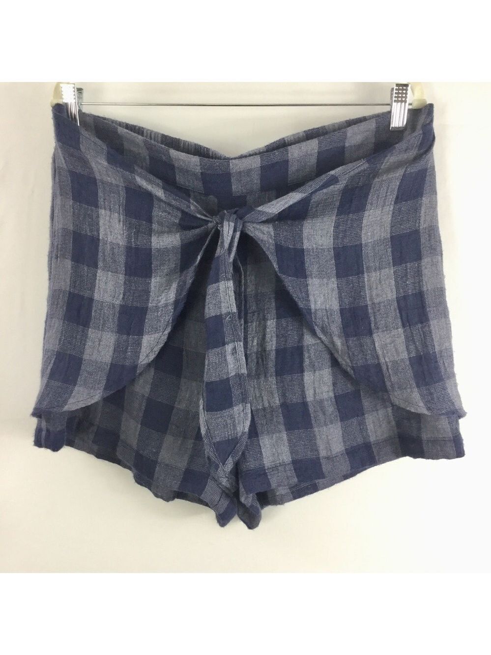 skies Are Blue Navy Checkered Faux Wrap Tied Front Shorts Size XL NWT